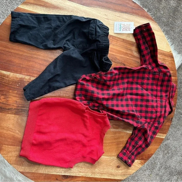 CARTERS Baby Boy 6Month Outfit Red‎ Plaid Vest Dressed Up - Picture 5 of 5